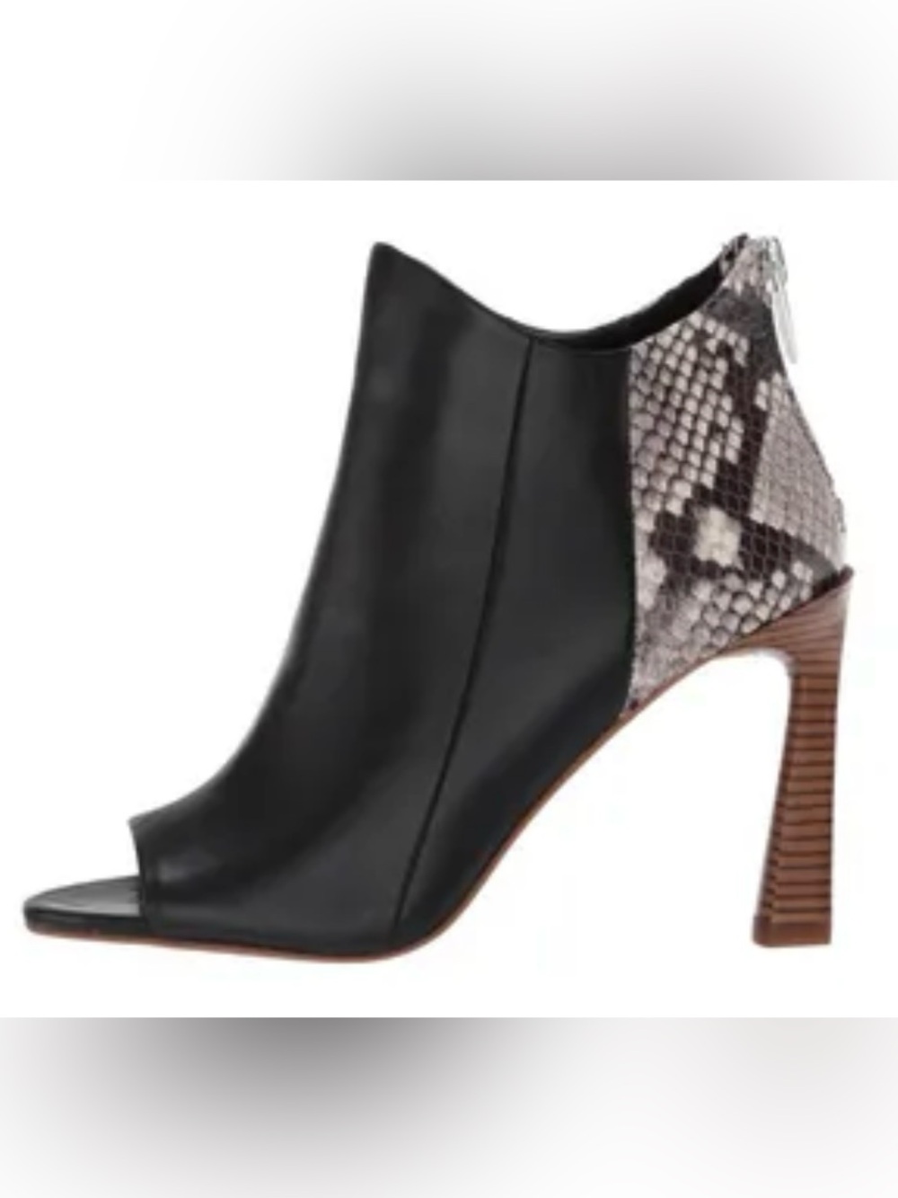 Vince Camuto Aritziana Peep-Toe Shortie Bootie Heels Black Leather Snake Print 7
